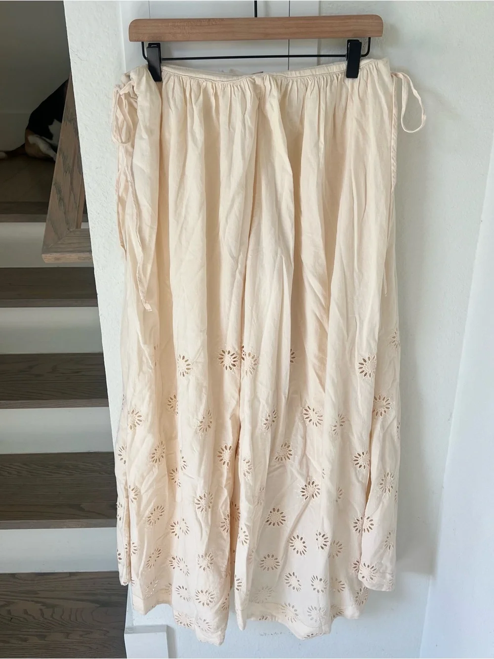 Free People Cream Eyelet Wide-Leg Pants